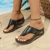 Mode Damen Sandalen Keilabsatz Plateau Pantoletten Zehensteg Orthopädische Sandalen mit Fußgewölbeunterstützung PU-Leder Rutschfest Weiche Schuhe Flip Flops