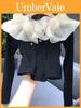 Tshirt Elegant Off Shoulder Mesh Splicing With Embroidery For Women Spring 2025