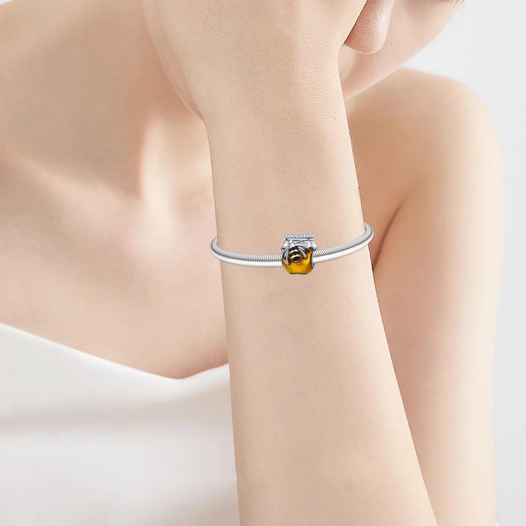 Kupfer Bienen Honigglas Gelbe Serie Anhänger Charm Passend Armband DIY Perle Frau Premium Schmuck Valentinstag Geburtstagsgeschenk