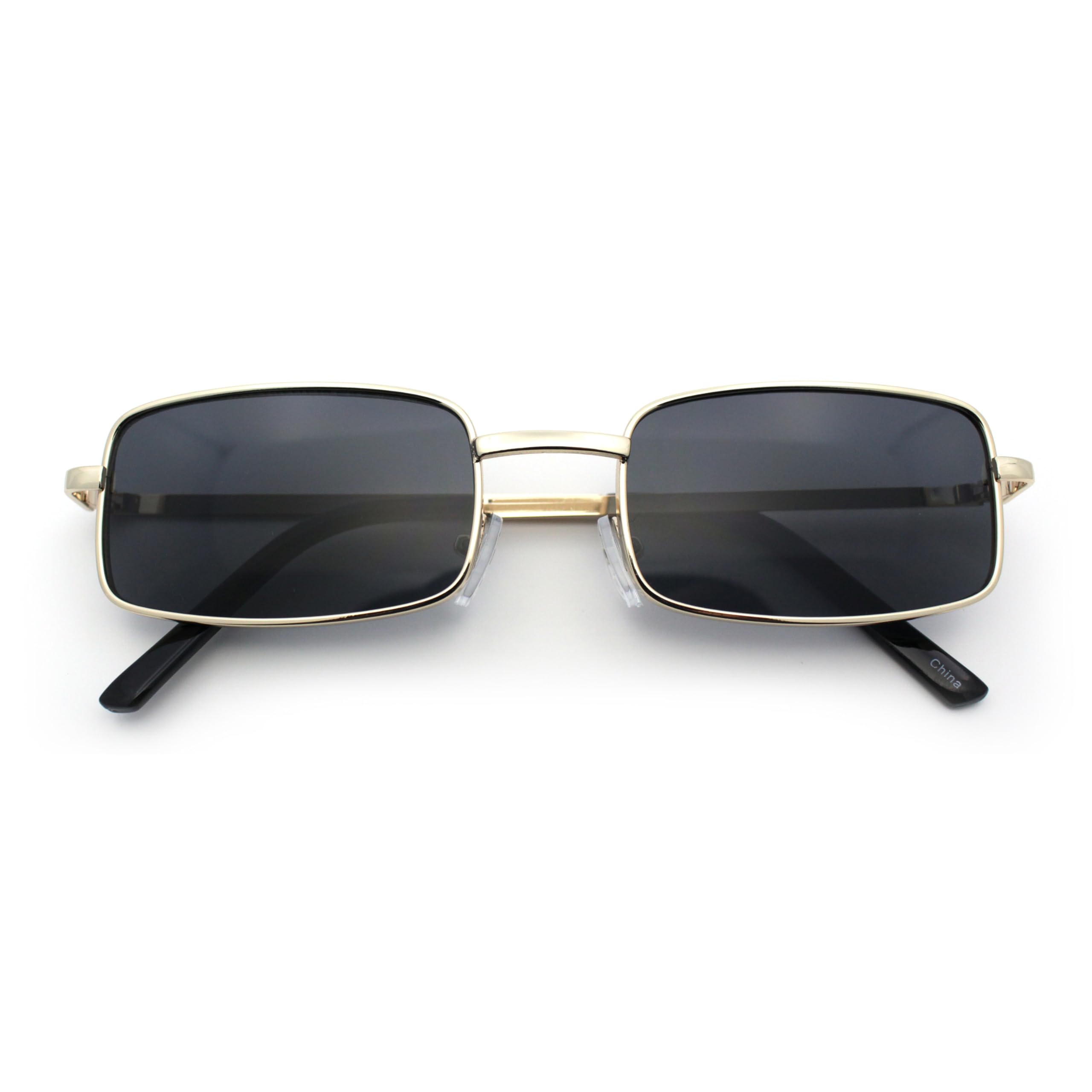

SA106 Retro Vintage Narrow Rectangle Pimp Metal Sunglasses Gold Black Free Size Men s