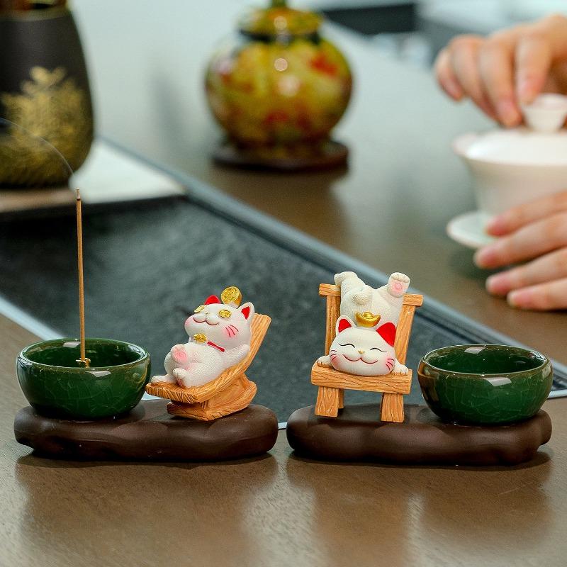 Lying-win Fortune-Bringing Cat Incense Stick Insert for Incense Burner Desktop Decor Item Incense Burning Sandalwood