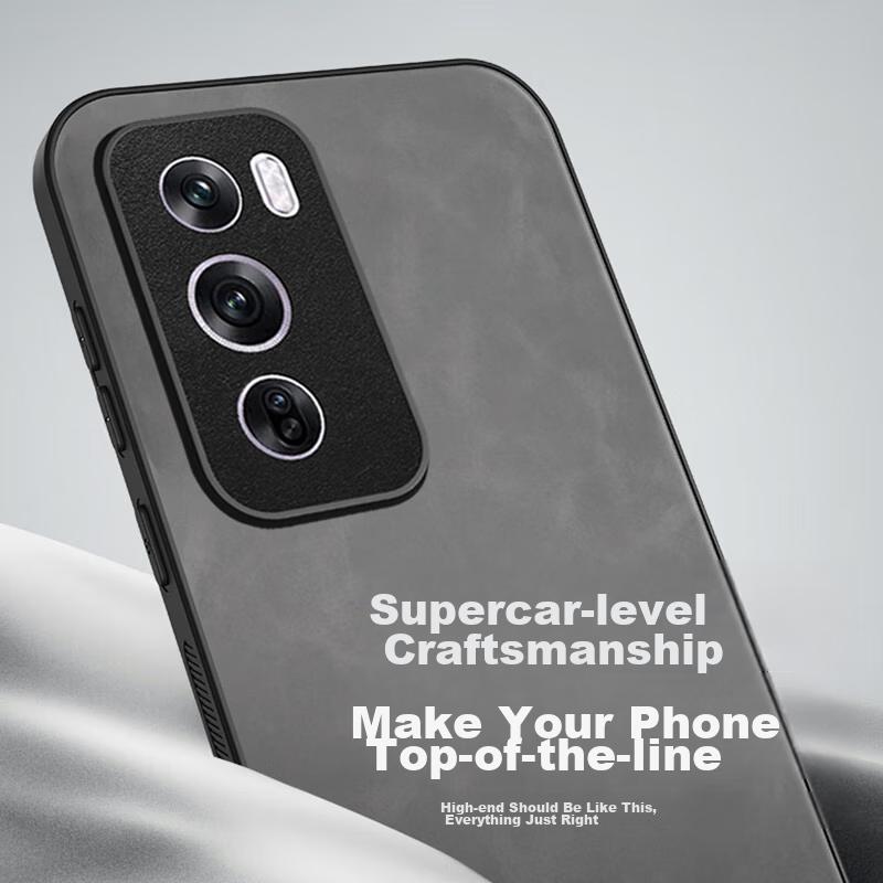 HotFire Phone Case for OPPO Reno 12, Upgraded Skin-Like Leather Matte Lens Full Protection Personalized Silicone Case - Smoke Gray
