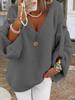 Women's V-Neck Knit Sweater with Button Cuffs in Pink, Blue, Gray, Black