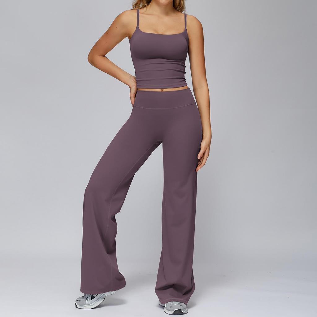 European-American Yoga Set: Brushed Wide-Leg Sportswear for Running & Fitness