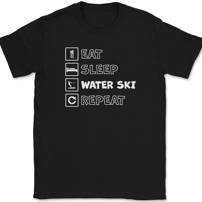 

Eat Sleep Water Ski Repeat T-Shirt Funny Lake Weekend Gift Tee 3XL