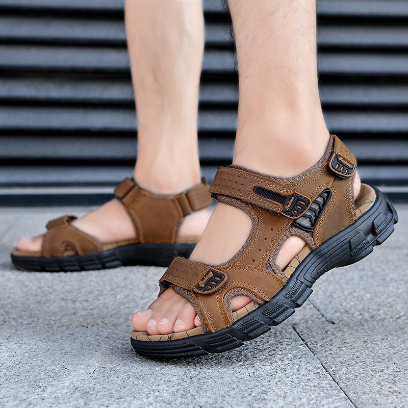 Fashion Men Casual Sandals Outdoor Breathable Beach Vacation Shoes Anti-slip Wearable Leather Sandals Lightweight Men Sandals Size 38-46