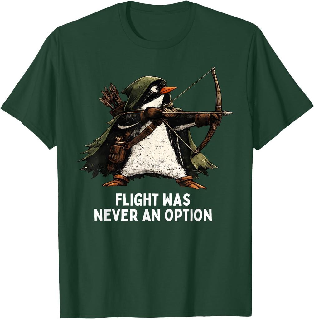 Flight Was Never An Option Archer Penguin Graphic Funny T-Shirt
