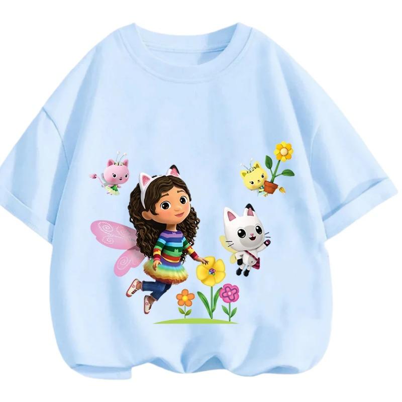 Gabby's Dollhouse Casual T Shirt Summer Cute Cartoon Print Fashion Crew Neck Tops For Children 3-14