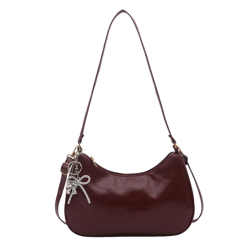Street Style Pu Small Crossbody Bag With Solid Color And Bow Shaped Pendant Design For Daily Use