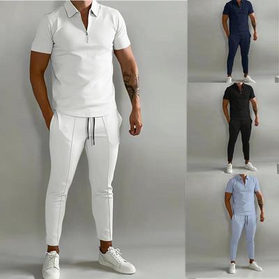 Seturi pentru Bărbați Primăvară și Vară Cămașă Polo cu Guler și Mânecă Scurtă Pantaloni Sport Costume din 2 Piese pentru Bărbați
