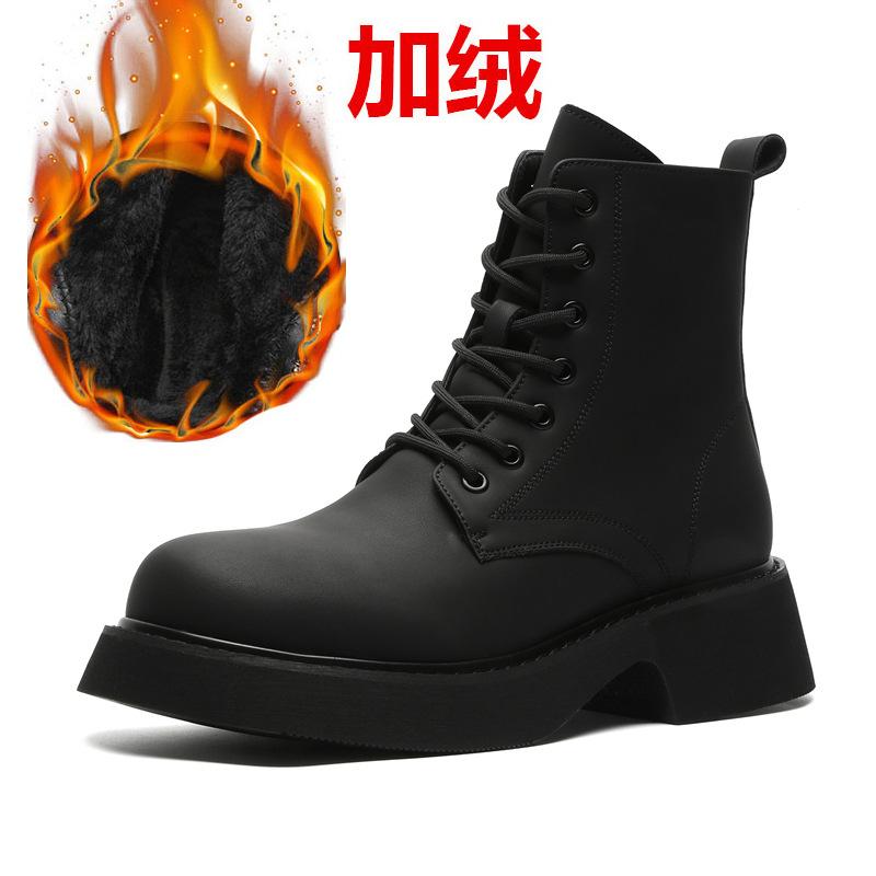 

Trendy men s Martin boots British style spring and autumn mid-top leather boots black tooling Chelsea men s boots 2818-J 44