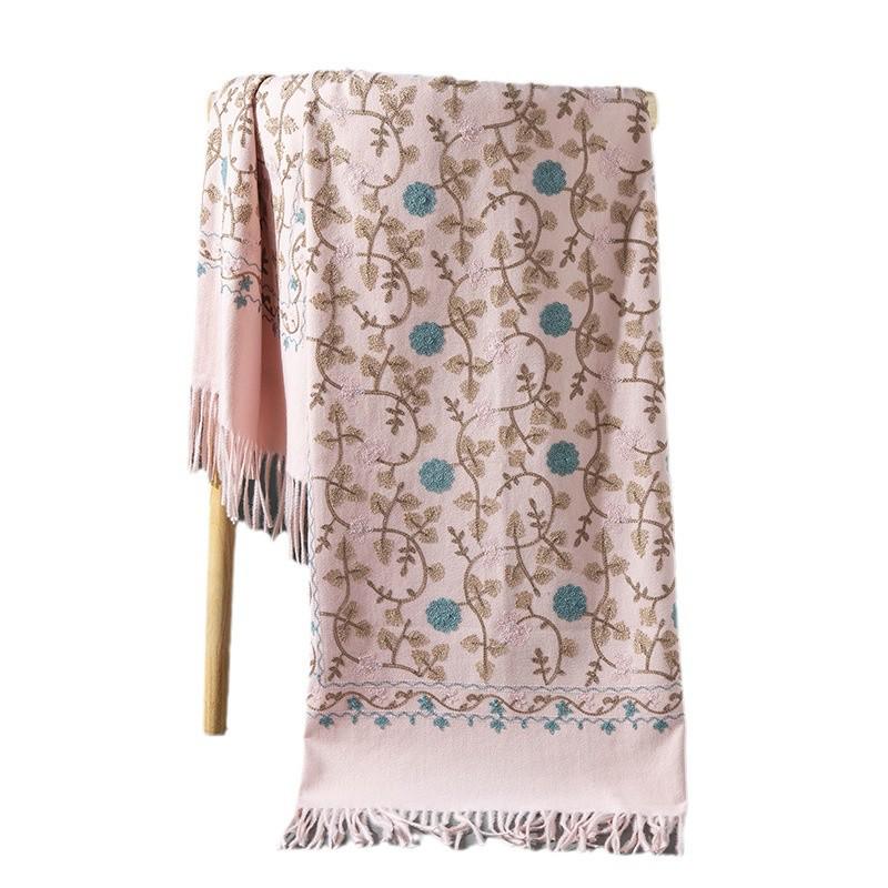 Xinjiang Embroidered Imitation Cashmere Scarf: Women’s Ethnic Style, Warm and Versatile with Tassels