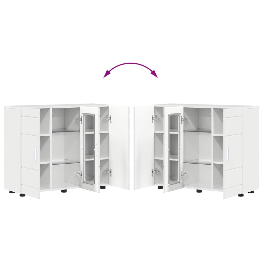 High Gloss White Wooden Cabinet 88.5 X 30.5 X 73 Cm Particleboard