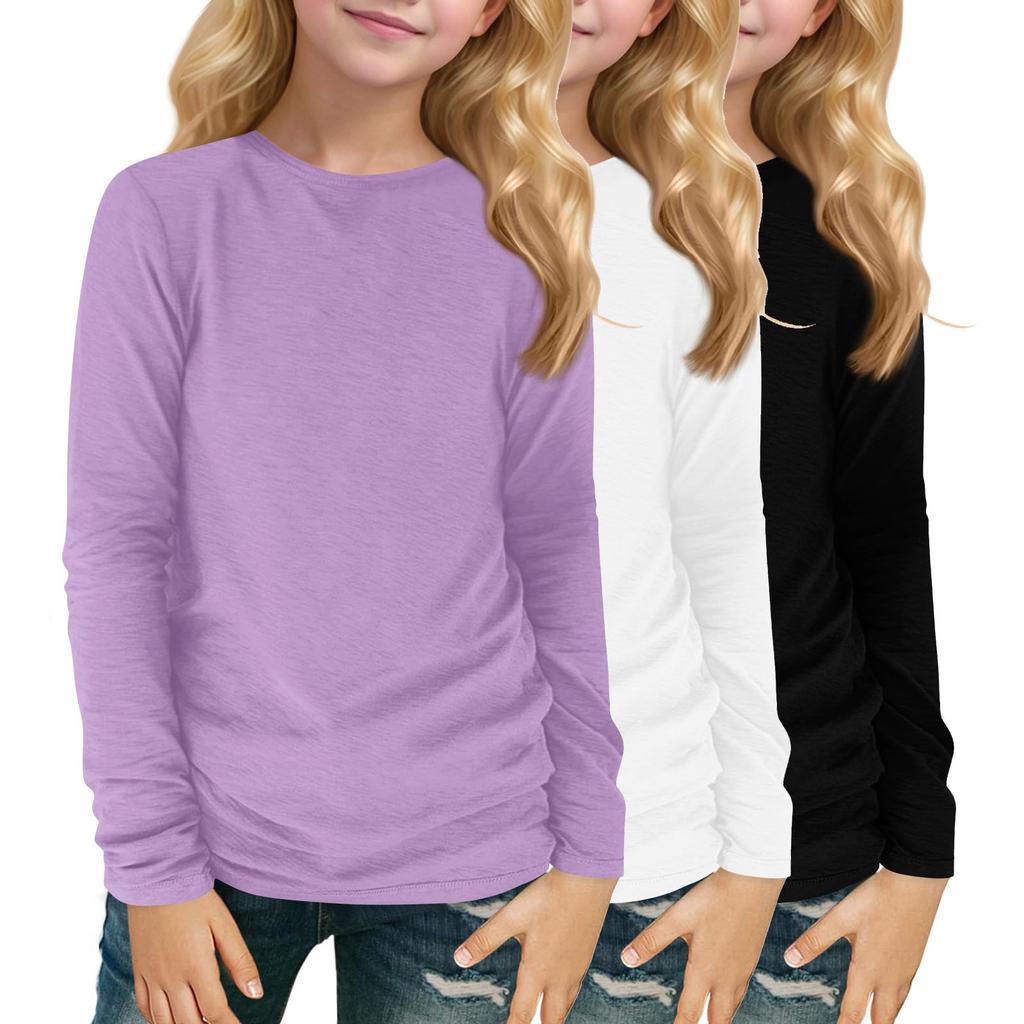 Children's Long-sleeved O-neck Top Solid Color Daily Casual(3pc)