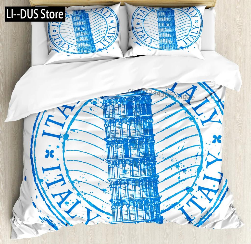 Italy Duvet Cover Queen/King/Full Size For Kids Adult Microfiber Italian Rome Venice Pisa Tower Tuscany Pizzas View Bedding Set