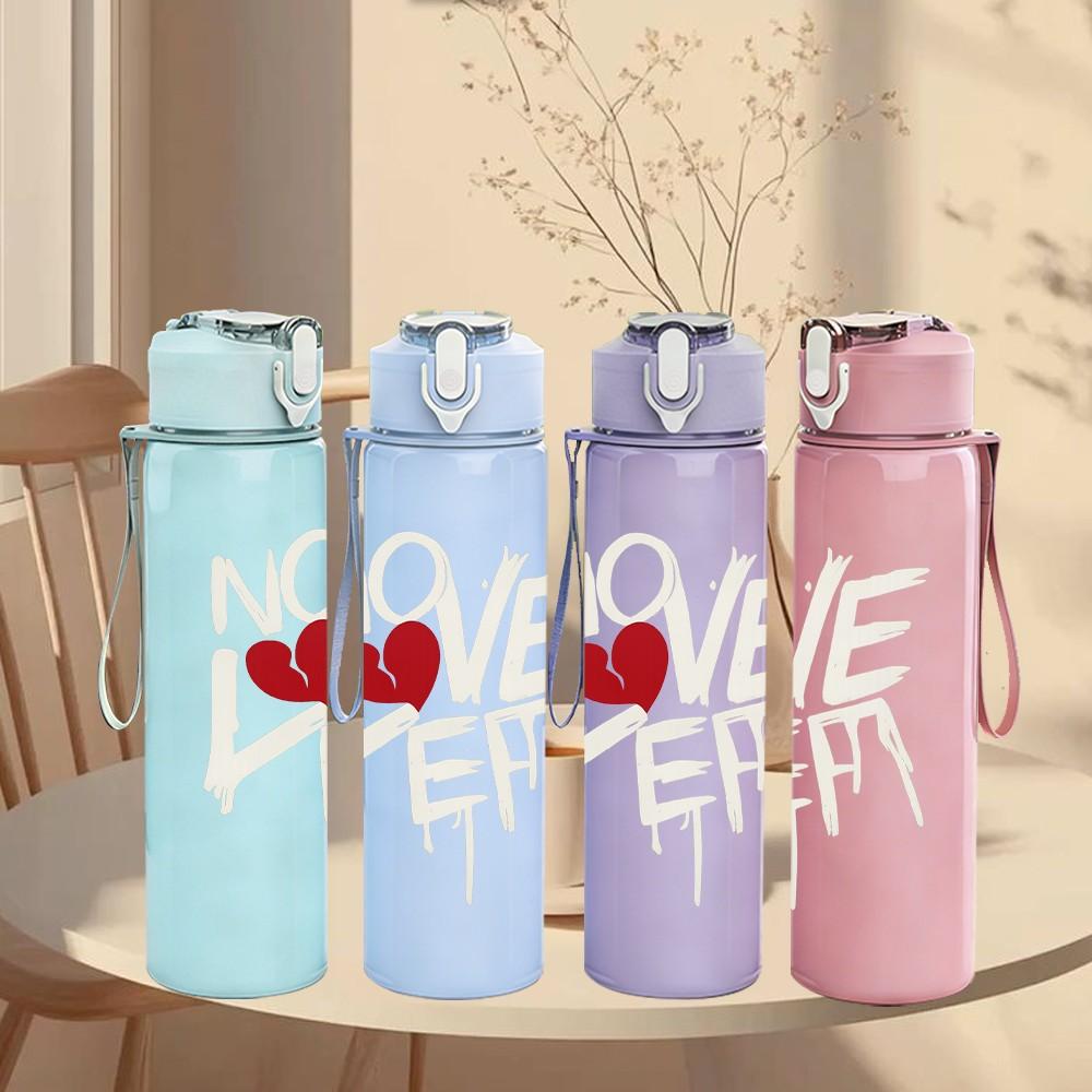 1PC Love Doodle Heart Letter 750ml Color Plastic Sports Water Bottle Leakproof Flip Straw Lid Suitable for Sports Office Home Use