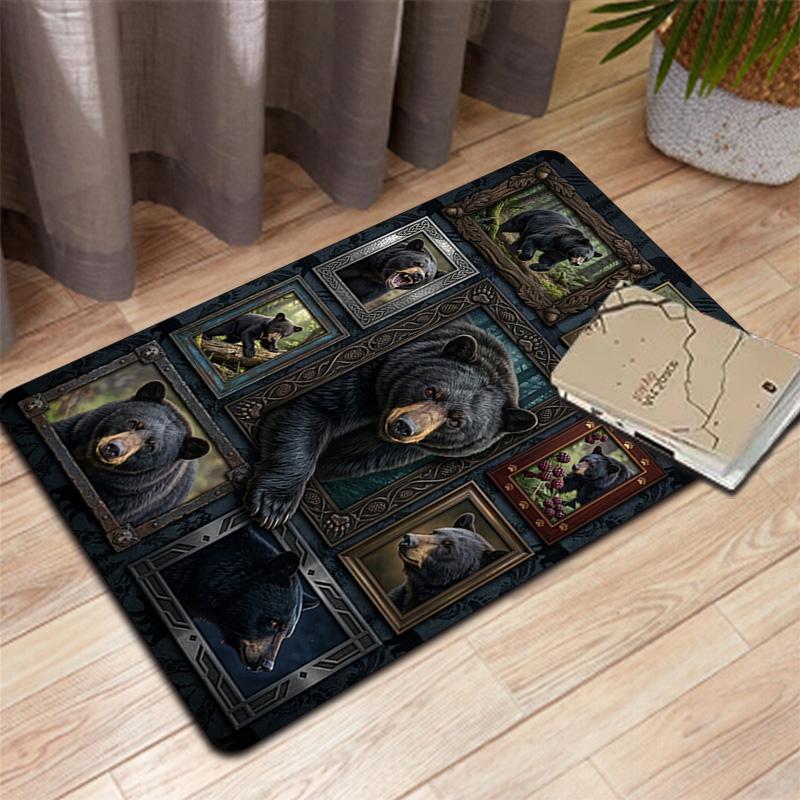 Black Bear Collection Pattern Rug Floor Mat for Living Room or Bedroom Soft and Comfortable Carpet a Gift for Birthday and Holiday.