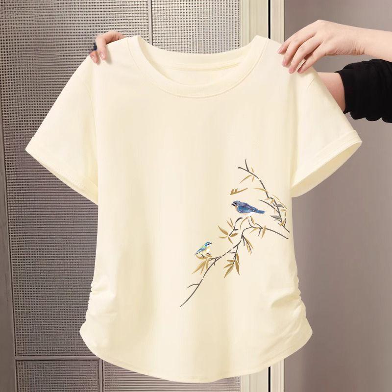 T-shirt a maniche corte stile cinese da donna, top corto estivo beige, outfit alla moda e trendy