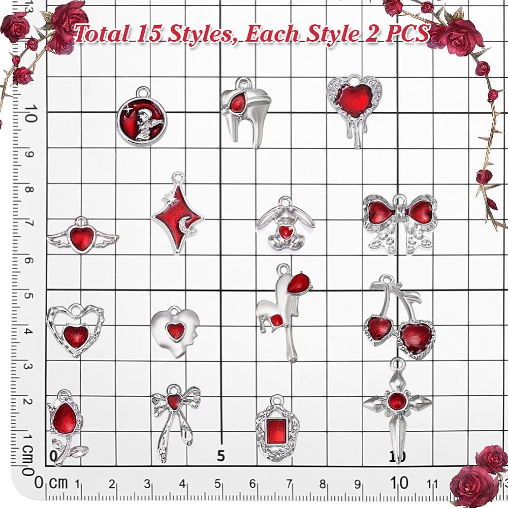 30Pcs 15 Styles Alloy Pendants with Enamel Mixed Shapes Mixed Shapes 11.2~37.5x9~23.5mm Hole: 1.5~2.7mm 2pcs/style