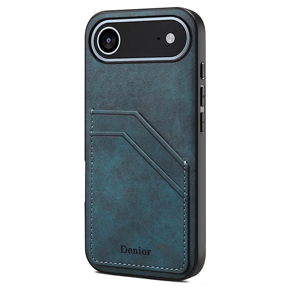 

DENIOR For iPhone 17 Air Case Dual Card Slots PU Leather+TPU+PC Phone Cover Blue