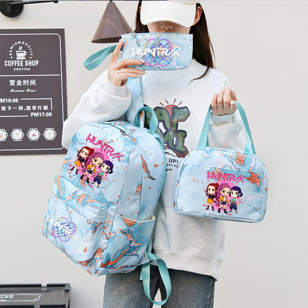 3Pcs/set Cartoon Kpop Printed Backpack with Handbag Pencil Case for Teenager Student Girl Boy Bookbag Schoolbag Women Large Capacity Travel Bag
