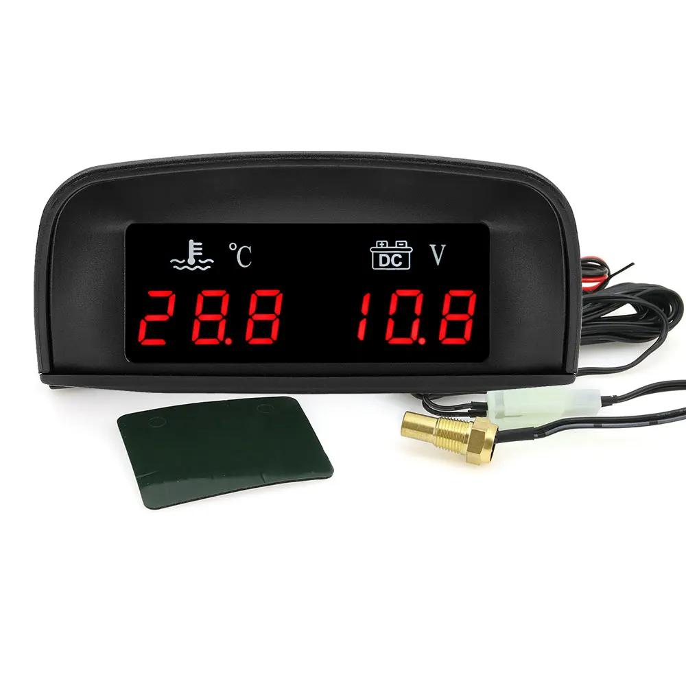Termometro Acqua Voltimetro Digitale 2 IN 1 + Sensore Temperatura Auto 10mm 1/8 NPT Per Auto Camion Moto Gradi Celsius