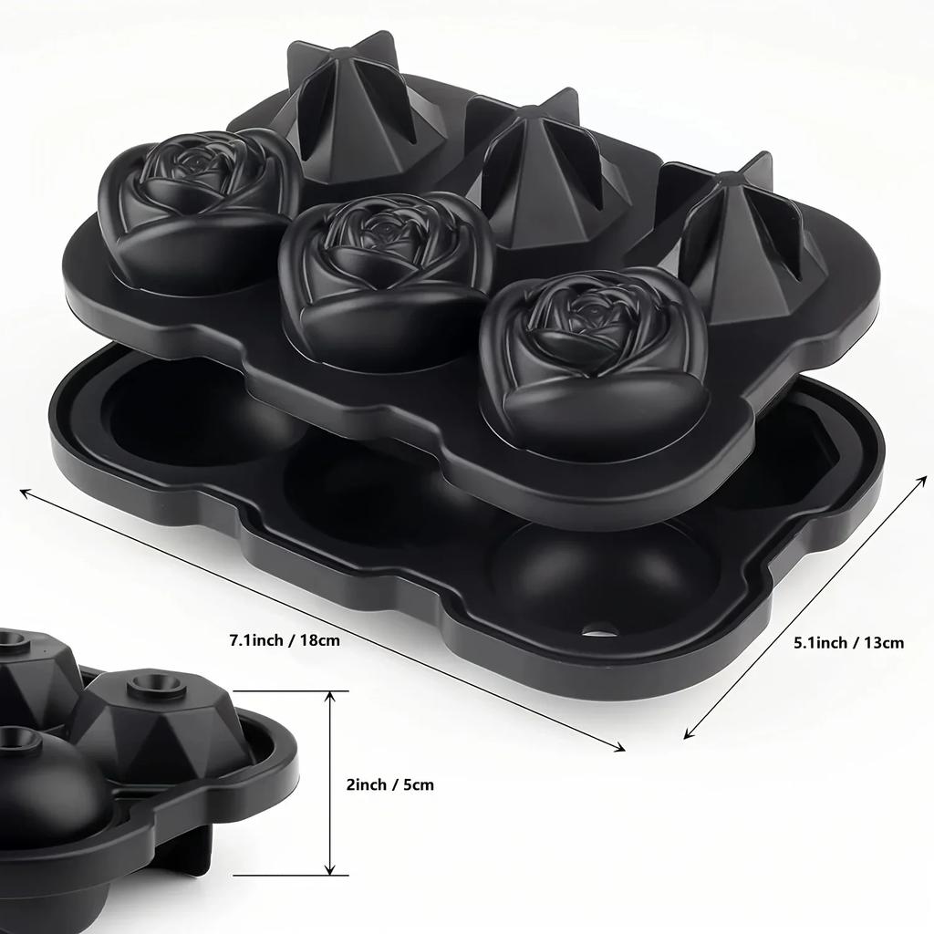 1pc Diamond & Rose Shaped Ice Cube Mould Modern Silicone Ice Cube Maker Tray For Bar Office