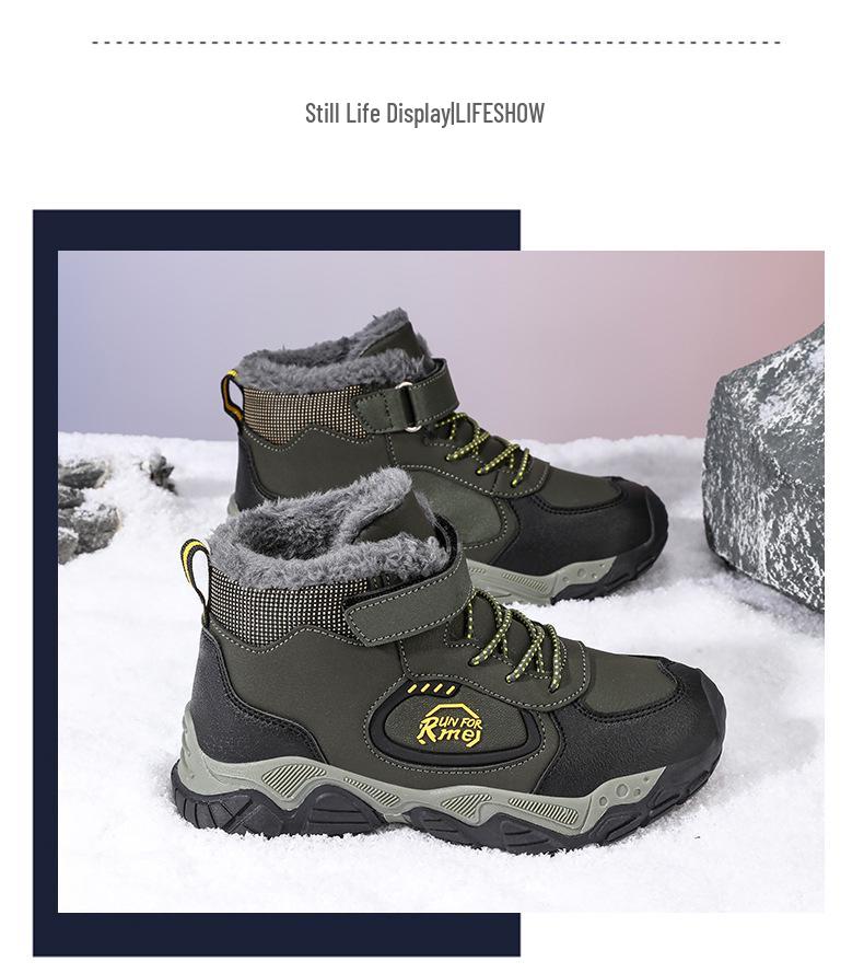 Warm Winter Leather & Velvet High-Top Hiking Boots for Kids