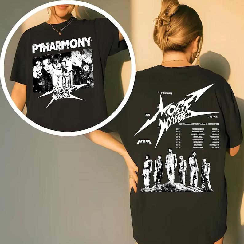 Summer Hot Sale P1harmony Most Wanted T-shirt Unisex Y2K Gothic Hip Hop Streetwear T-shirt Breathable Streetwear Short Sleeve Casual Tees
