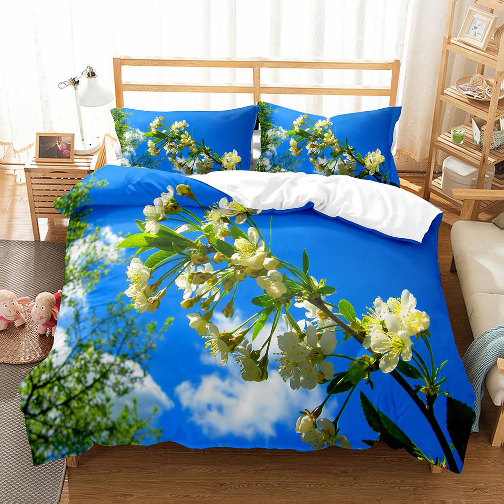 Spring Flowers King Queen Duvet Cover Colorful Floral Bedding Set Cherry Blossoms Quilt Cover 2/3pcs Polyester Comforter Cover