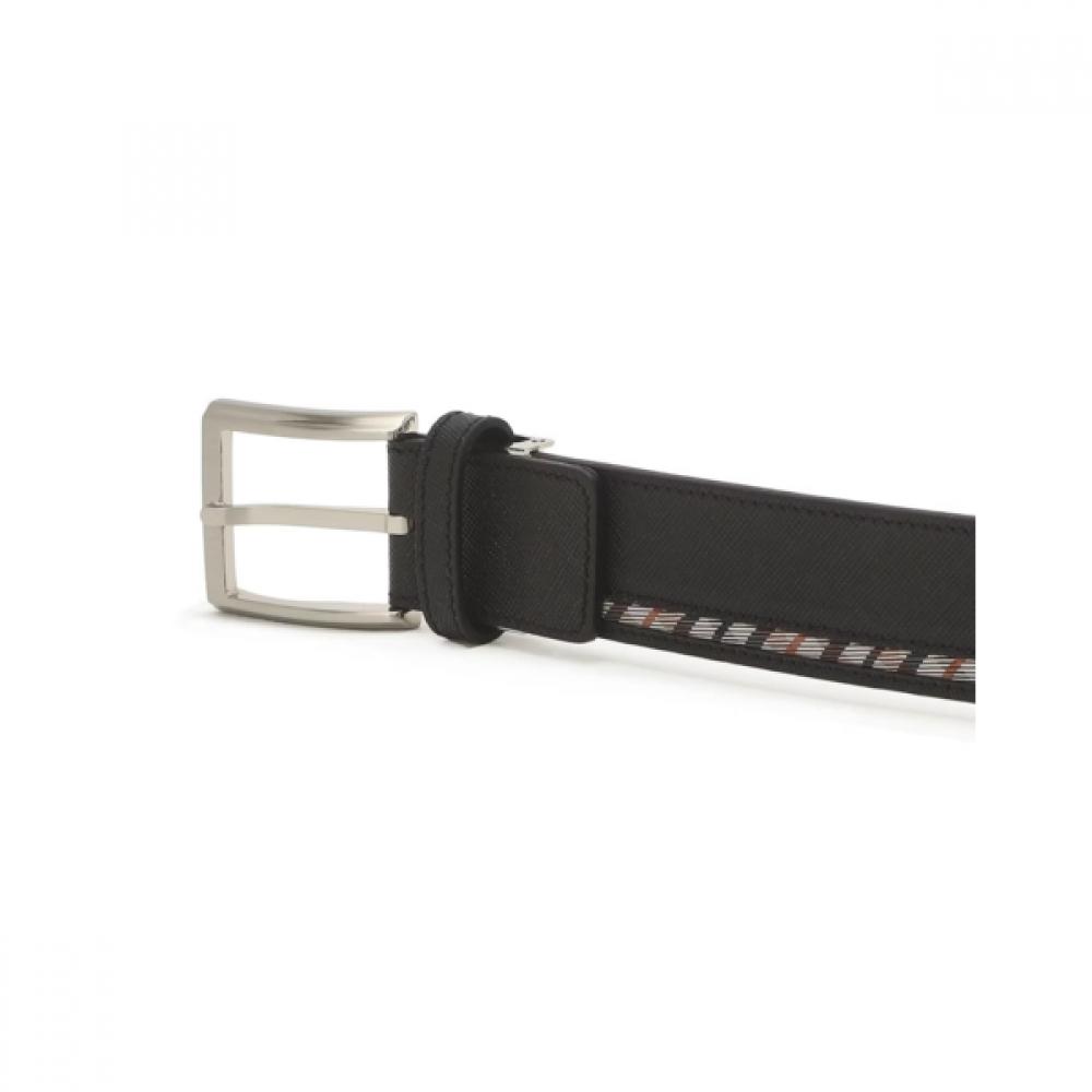 Daks Black Check Line Strap Cowhide Bit Belt Dbbe6e201bk