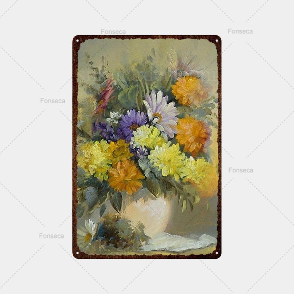 Flower Potted Landscape Metal Sign Vintage Tin Sign Metal Vintage Bar Vintage Wall Decoration Bar Club Man Cave Metal Poster