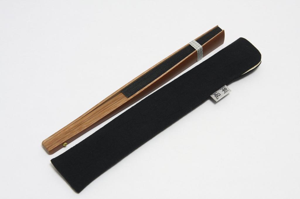 Hasegawa Large Size Folding Fan, Handmade by Kyoto Craftsmen, with Fan Case, In Wooden Box, Black