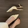 Beautiful sandals women's bag head fairy shoes satin high heels stiletto bridesmaid shoes temperament empty single shoes women