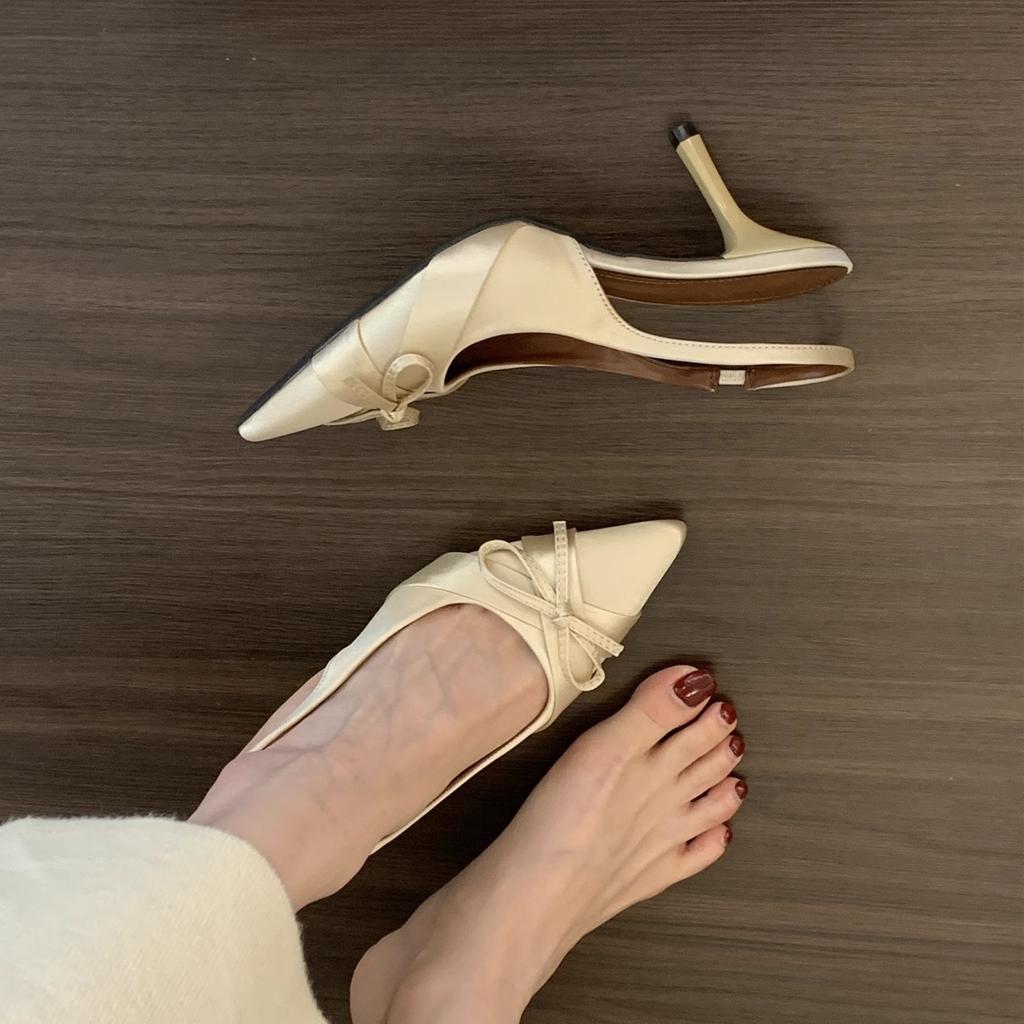 Beautiful sandals women's bag head fairy shoes satin high heels stiletto bridesmaid shoes temperament empty single shoes women