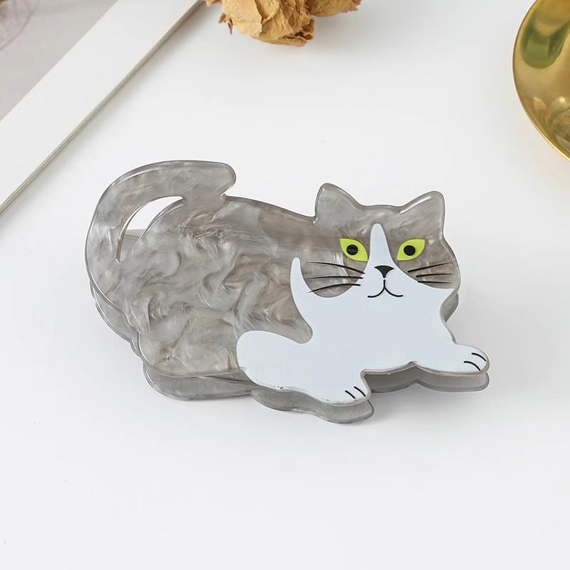 

1 шт. Новая оригинальная милая заколка для волос в виде серого и белого кота, полупучок сзади, имитация акрилового зажима-краба