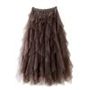 Manufacturer, Elastic Waist Fashionable Versatile and Thin Mesh Stitching Irregular Medium and Long Skirt