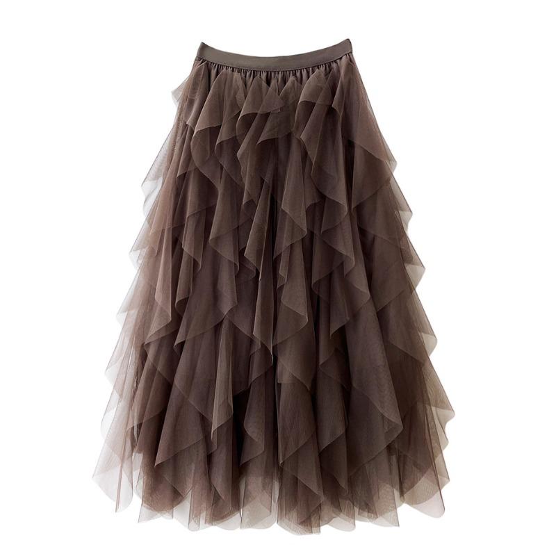 Manufacturer, Elastic Waist Fashionable Versatile and Thin Mesh Stitching Irregular Medium and Long Skirt