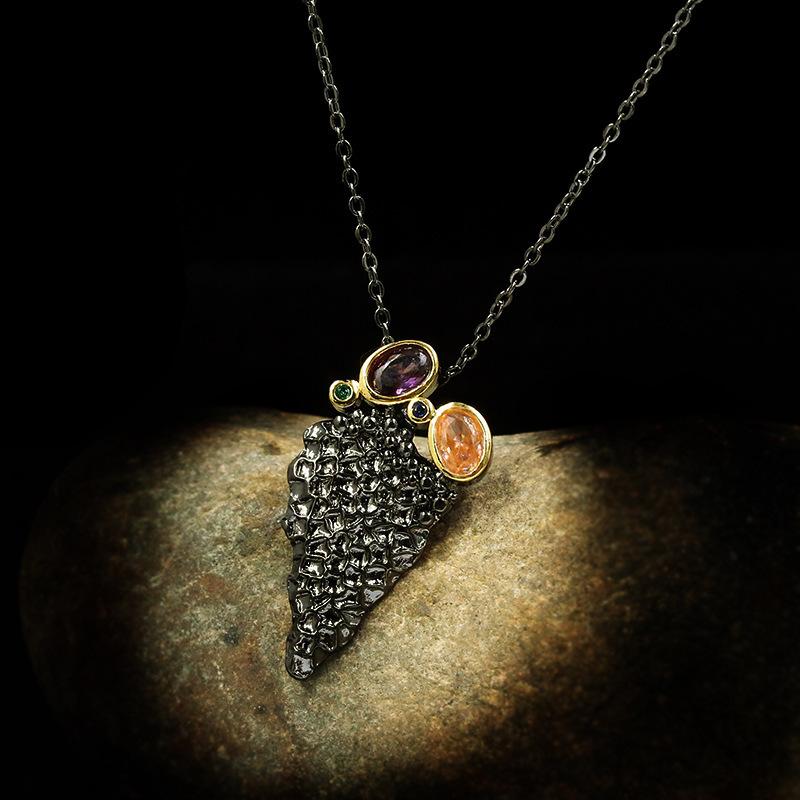 Gold Pendant Black Jewelry With Zircon Triangle Accessories Necklace Silver Bronze