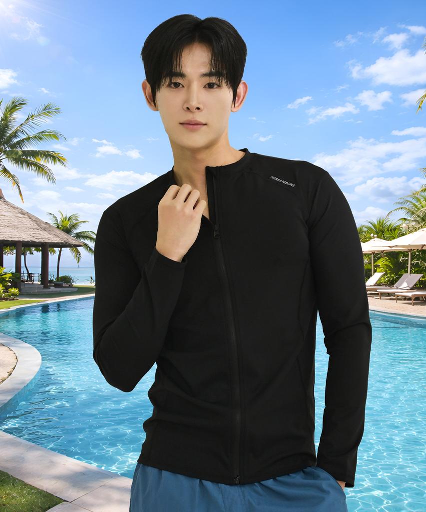 Helingbon Men'S Zip-Up Rash Guard Slim Fit Multi-Sports Top / Rj402M
