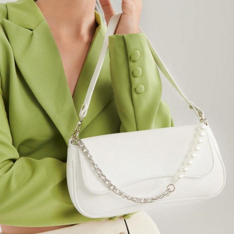 Fashion Women's  Trend Pearl Chain Shoulder Bags Ladies PU Leather Handbags Female All-match Flap Underarm Clutch Bags Purse