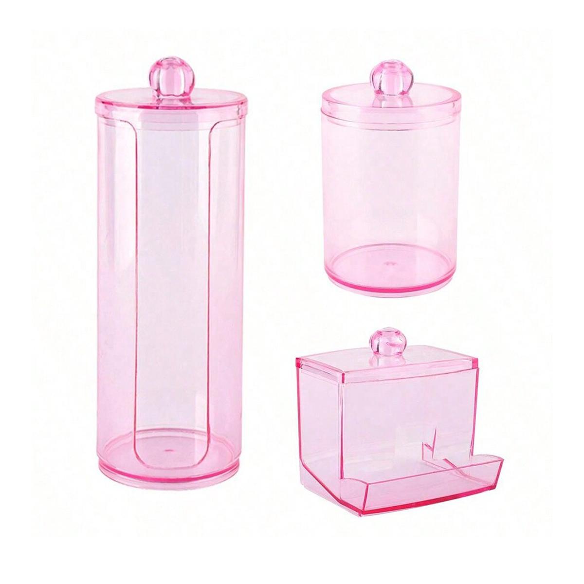 

3 Pack Qtip Holder Dispenser Clear Plastic Apothecary Jar Containers Bathroom Accessories Set Storage Box Organizer for Makeup