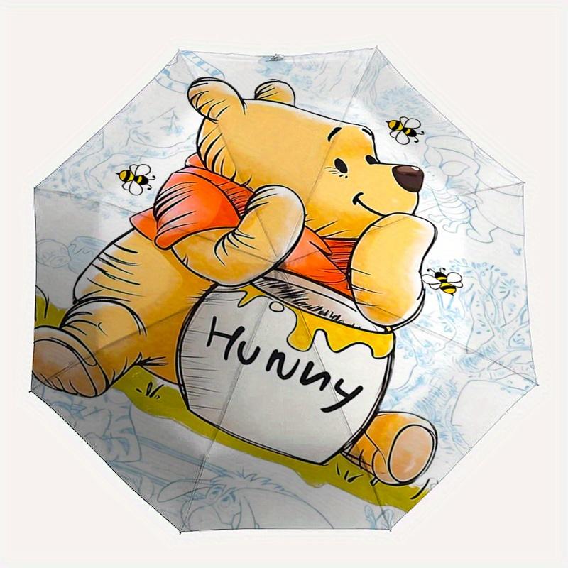 Winnie-the-Pooh, Hunny Automatic Opening and Closing Umbrella - 8 Ribs Portable Folding Umbrella with Plastic Handle, Suitable for Leisure a