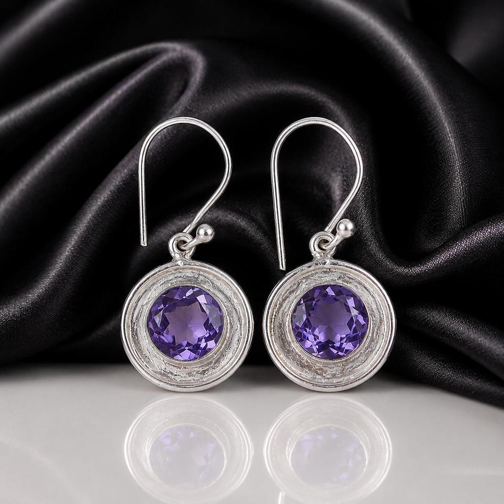 Iolite Gemstone 925 Sterling Silver Jewelry Designer Round Earrings 1.40" EE-4-5
