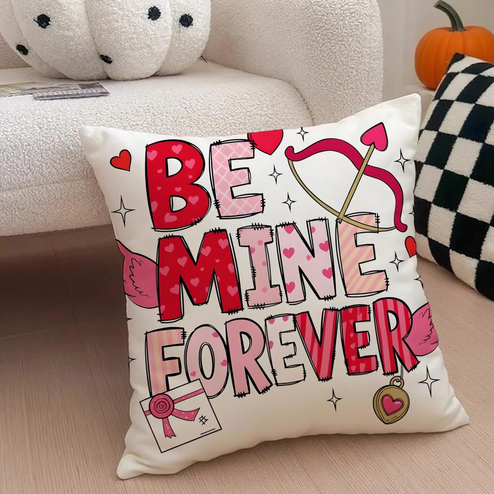 Valentines Day Gift with Heartshaped Pattern Cushion Cover Throw Pillow Cover Hidden Button Durable Polyester Chair Cushion