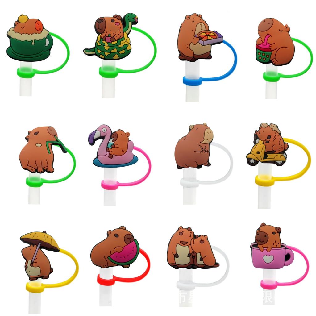 Cute Capybara 10mm Straw Cap Compatible with Stanley Cup Accessories Decoration Dustproof Straw Stopper Silicone Straw Cap