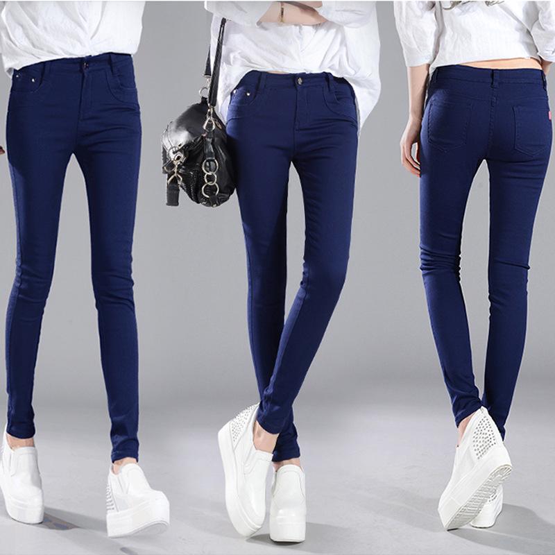 Candy Color Women's Skinny Jeans - Elastic Slim Fit Pencil Pants for Spring and Autumn