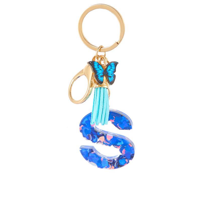 Harts Blått Hjärta Fjäril Bokstav Nyckelring Klassisk Retro Väskhänge Praktisk Hållbar Ryggsäcksaccessoar Söt Gåva Till Flickvän Bästa Vän