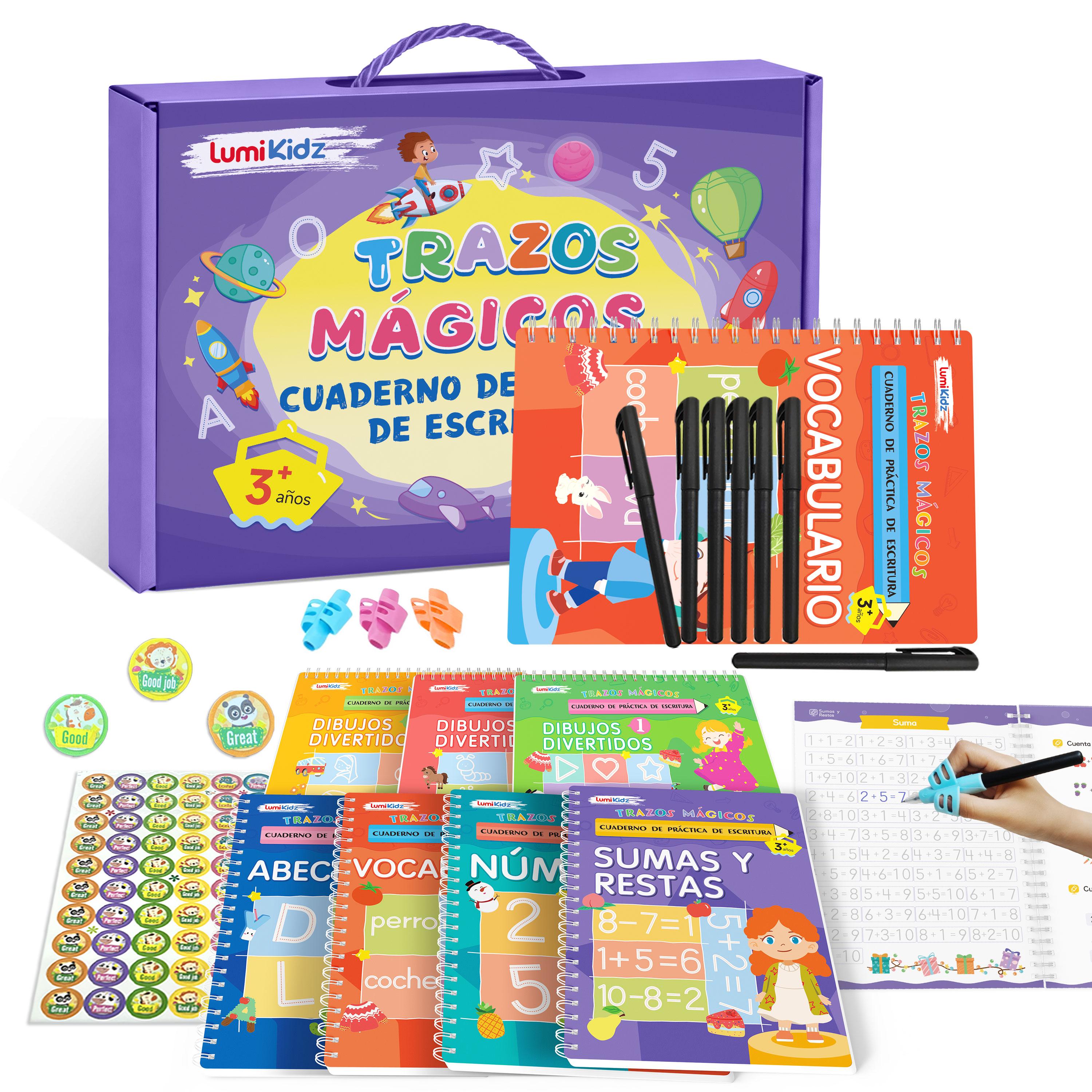 Spanish Magic Grooved Writing Practice for Kids Ages 3–8 – Reusable Grooved Handwriting Workbooks, Large Tracing Practice Books,