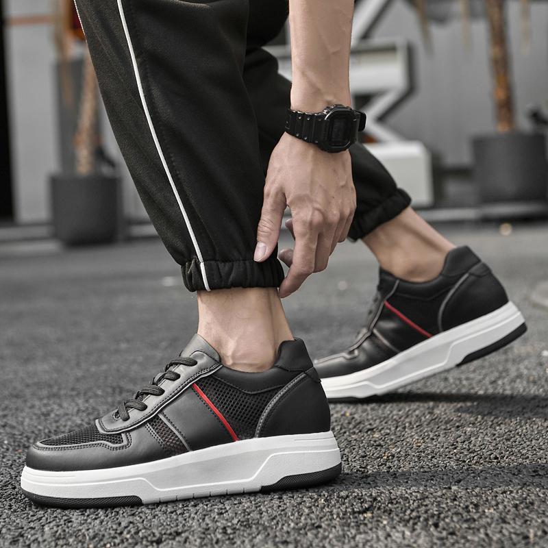 Summer Breathable Elevator Shoes Men Genuine Leather+mesh Increase 6cm Heightening Shoes Moccasins Taller Casual Sports